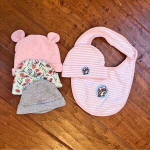 Newborn Baby Girl Hat Bib Bundle Buc-ees